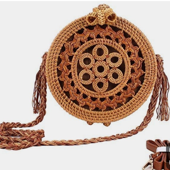 Sornean Handbags - HAND WOVEN Natural Rattan Boho Bag With Spare Strap